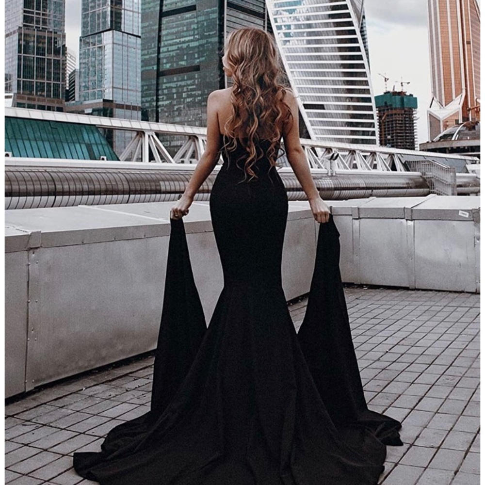 Strapless Asymmetric slit front maxi dress - Black - Picture 3 of 6